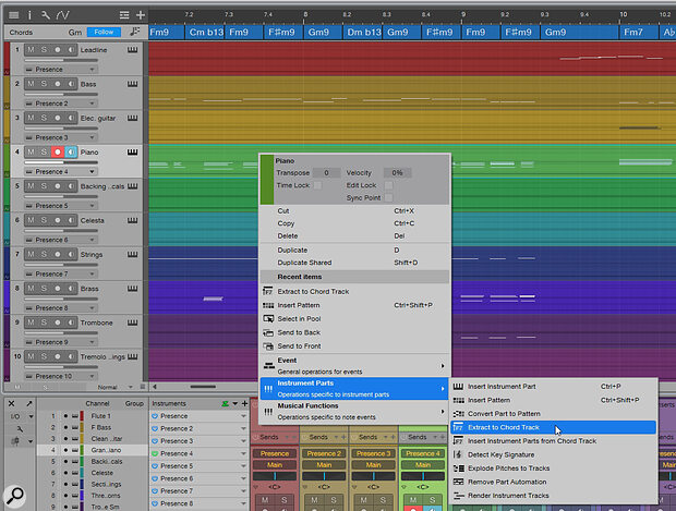 Screen 1: If you import a MIDI file, Studio One can set it up to be played by General MIDI instruments, and can automatically generate a Chord track from one of the parts.